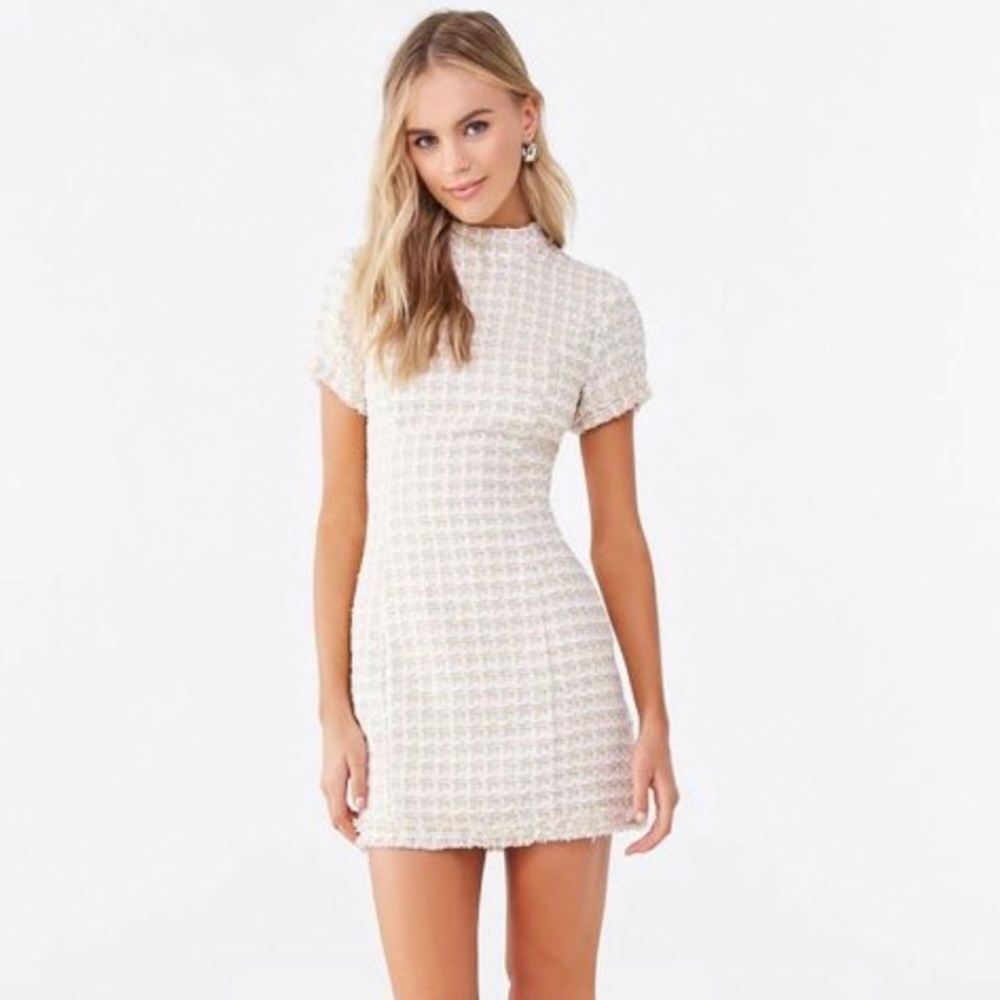 Forever 21 Contemporary Cream White And Gold Short Sleeve Dress Size Small